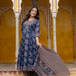 Ajrakh-Inspired Ethnic Handblock Printed Angarkha Style Kurta With Pant & Printed Dupatta, Blue - Hiral Fashion