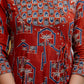 Ajrakh-Inspired Ethnic Handblock Printed Angarkha Style Kurta With Pant & Printed Dupatta, Rust - Hiral Fashion