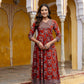 Ajrakh-Inspired Ethnic Handblock Printed Angarkha Style Kurta With Pant & Printed Dupatta, Rust - Hiral Fashion