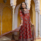 Ajrakh-Inspired Ethnic Handblock Printed Angarkha Style Kurta With Pant & Printed Dupatta, Rust - Hiral Fashion