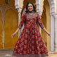 Ajrakh-Inspired Ethnic Handblock Printed Angarkha Style Kurta With Pant & Printed Dupatta, Rust - Hiral Fashion