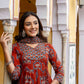 Ajrakh-Inspired Ethnic Handblock Printed Angarkha Style Kurta With Pant & Printed Dupatta, Rust - Hiral Fashion