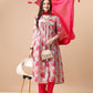 Alia Cut Hand Embroidered Floral Printed Pure Chinon Kurta With Pant & Dupatta, Multicolor - Hiral Fashion