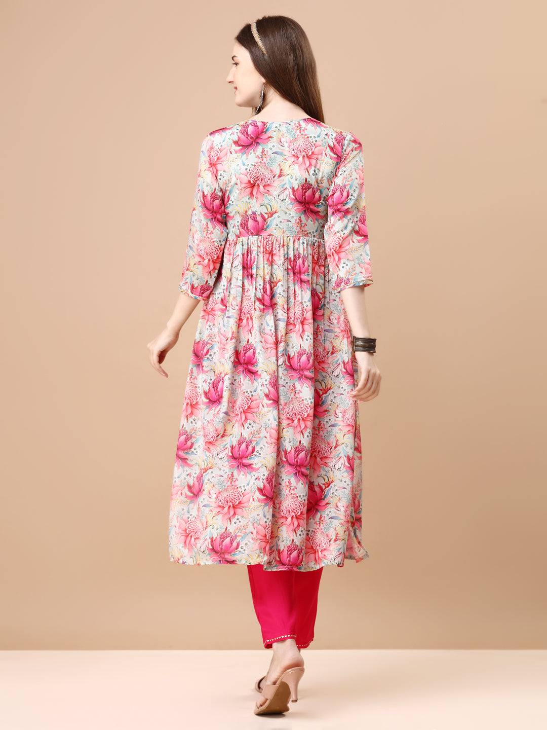 Alia Cut Hand Embroidered Floral Printed Pure Chinon Kurta With Pant & Dupatta, Multicolor - Hiral Fashion