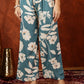 Botanical Printed Kurta With Palazzo Pant, Turquoise - Hiral Fashion