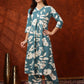 Botanical Printed Kurta With Palazzo Pant, Turquoise - Hiral Fashion