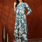 Botanical Printed Kurta With Palazzo Pant, Turquoise - Hiral Fashion
