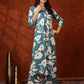 Botanical Printed Kurta With Palazzo Pant, Turquoise - Hiral Fashion