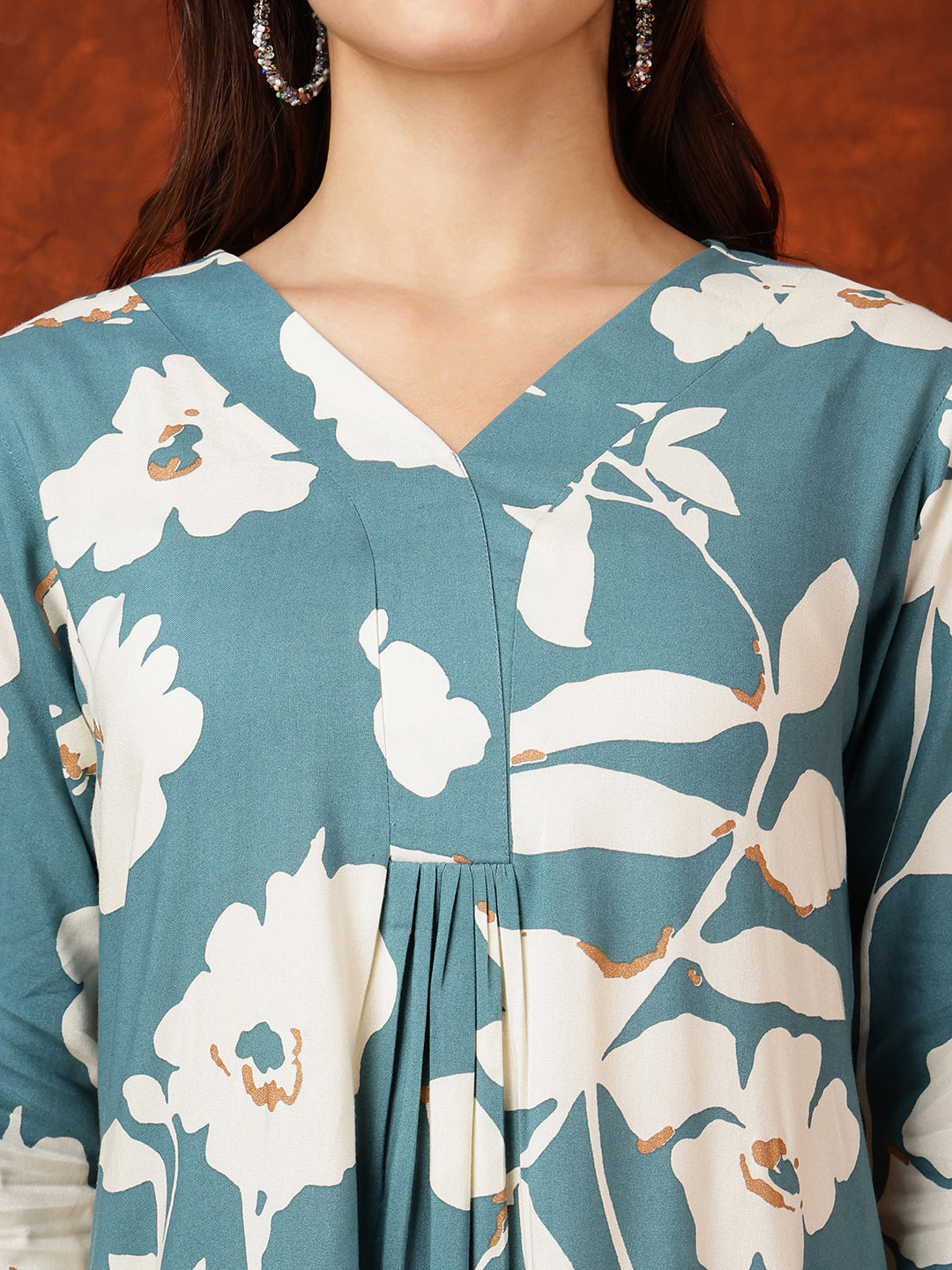 Botanical Printed Kurta With Palazzo Pant, Turquoise - Hiral Fashion