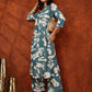 Botanical Printed Kurta With Palazzo Pant, Turquoise - Hiral Fashion