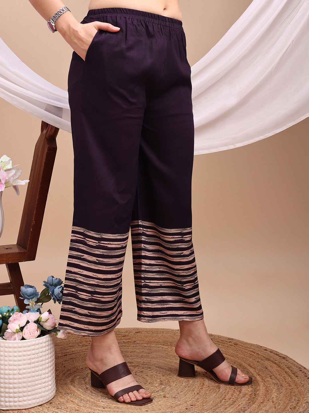 All-Over Abstract Floral Kurta-Palazzo Set, Violet - Hiral Fashion