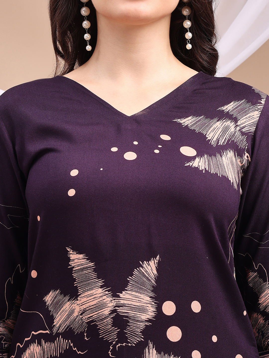 All-Over Abstract Floral Kurta-Palazzo Set, Violet - Hiral Fashion