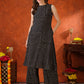 Black Geometric Striped Sleeveless A-Line Kurta With Matching Palazzo Pant, Black - Hiral Fashion