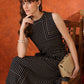 Black Geometric Striped Sleeveless A-Line Kurta With Matching Palazzo Pant, Black - Hiral Fashion
