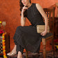 Black Geometric Striped Sleeveless A-Line Kurta With Matching Palazzo Pant, Black - Hiral Fashion