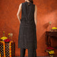 Black Geometric Striped Sleeveless A-Line Kurta With Matching Palazzo Pant, Black - Hiral Fashion