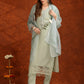 Artificial Flower & Lace Detailing Kurta With Pant & Dupatta, Green - Hiral Fashion