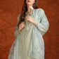 Artificial Flower & Lace Detailing Kurta With Pant & Dupatta, Green - Hiral Fashion