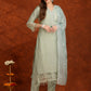 Artificial Flower & Lace Detailing Kurta With Pant & Dupatta, Green - Hiral Fashion