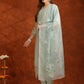 Artificial Flower & Lace Detailing Kurta With Pant & Dupatta, Green - Hiral Fashion