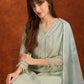 Artificial Flower & Lace Detailing Kurta With Pant & Dupatta, Green - Hiral Fashion
