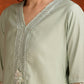 Artificial Flower & Lace Detailing Kurta With Pant & Dupatta, Green - Hiral Fashion