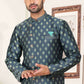 Raivat Ethnic Banarasi Jacquard Embroidery Semi Indo Western Sherwani In Grey Blue Colour | Swadesiicart