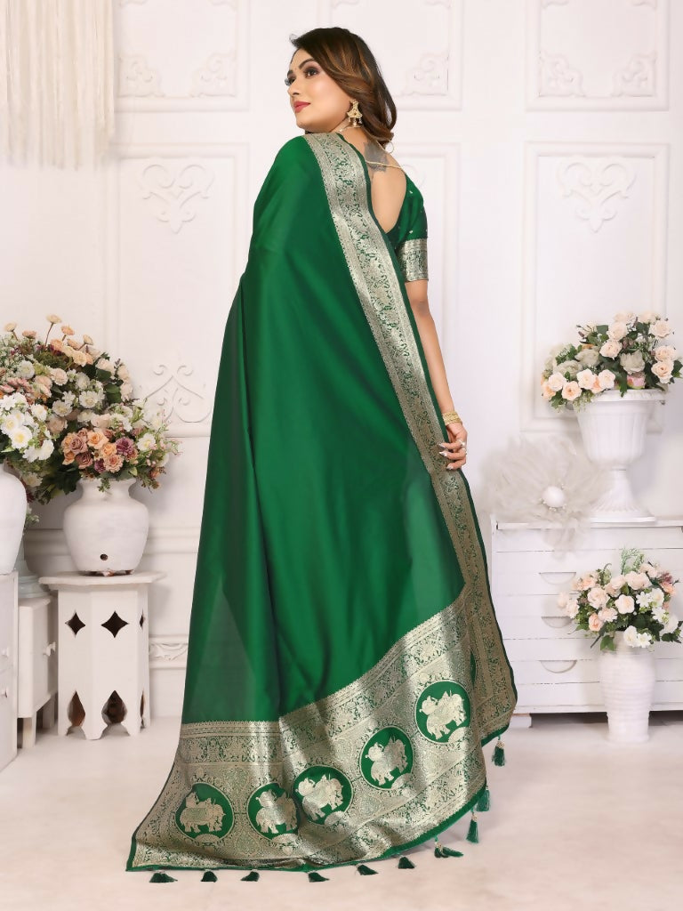 Anaita Dark Green Banarasi Silk With Beautiful Gala Weaving Saree With Blouse | Swadesiicart