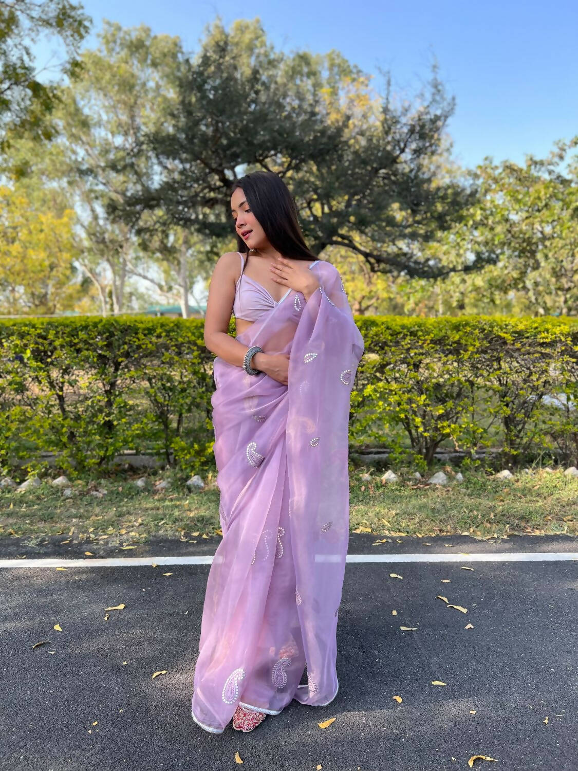 Vamsee Purple Organza Saree - Swadesiicart