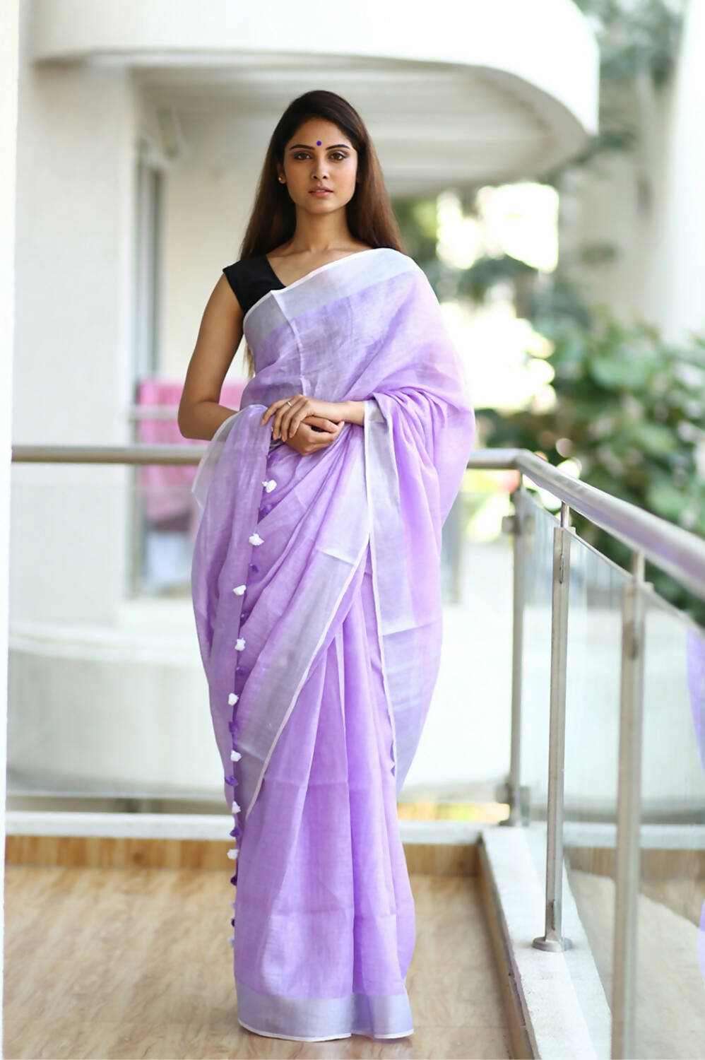 Very Much Indian Pure Linen Saree With Sleek Border And Exclusive Design - Lavender | Swadesiicart
