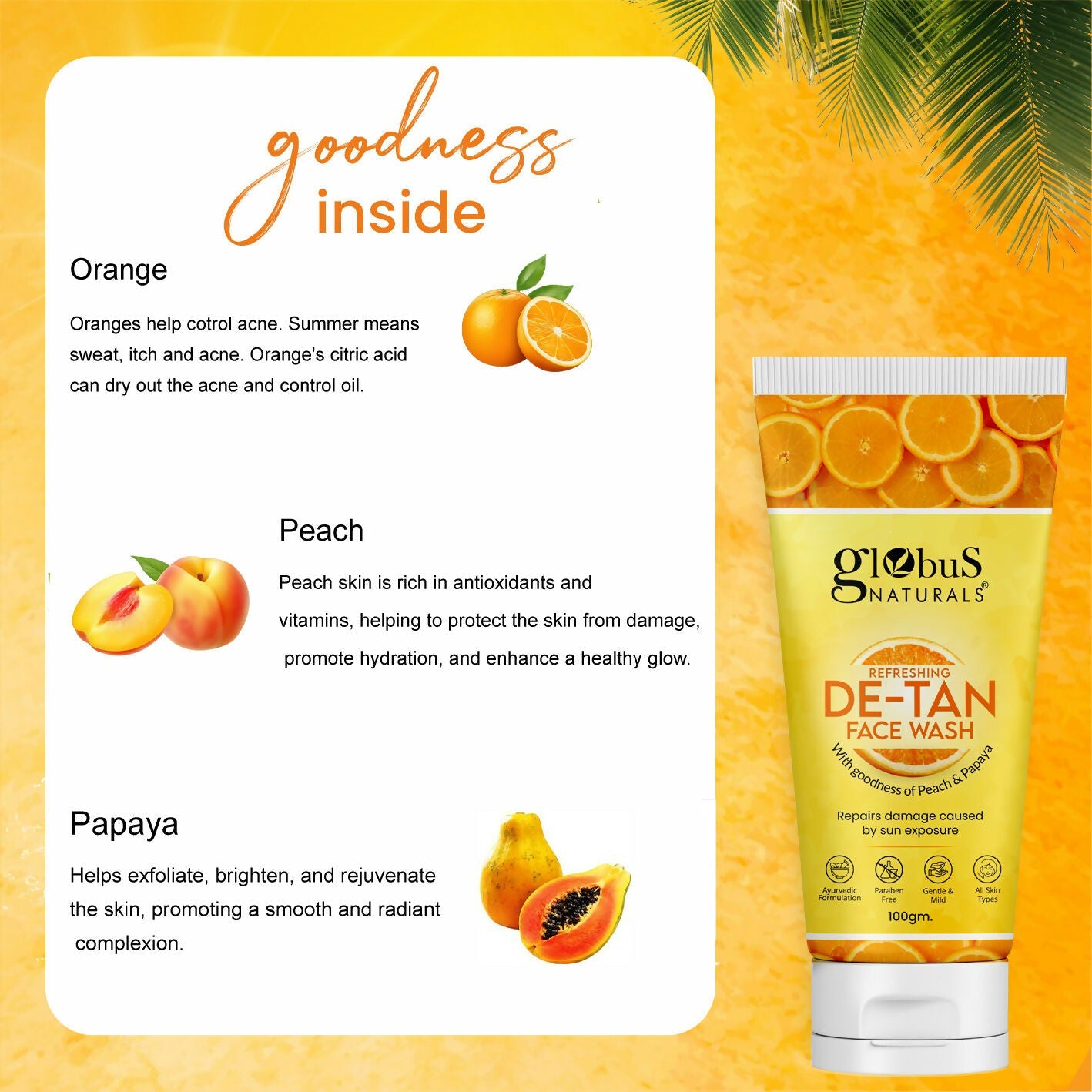 Globus Naturals De Tan Face Wash, Suitable For All Skin Types | Swadesiicart