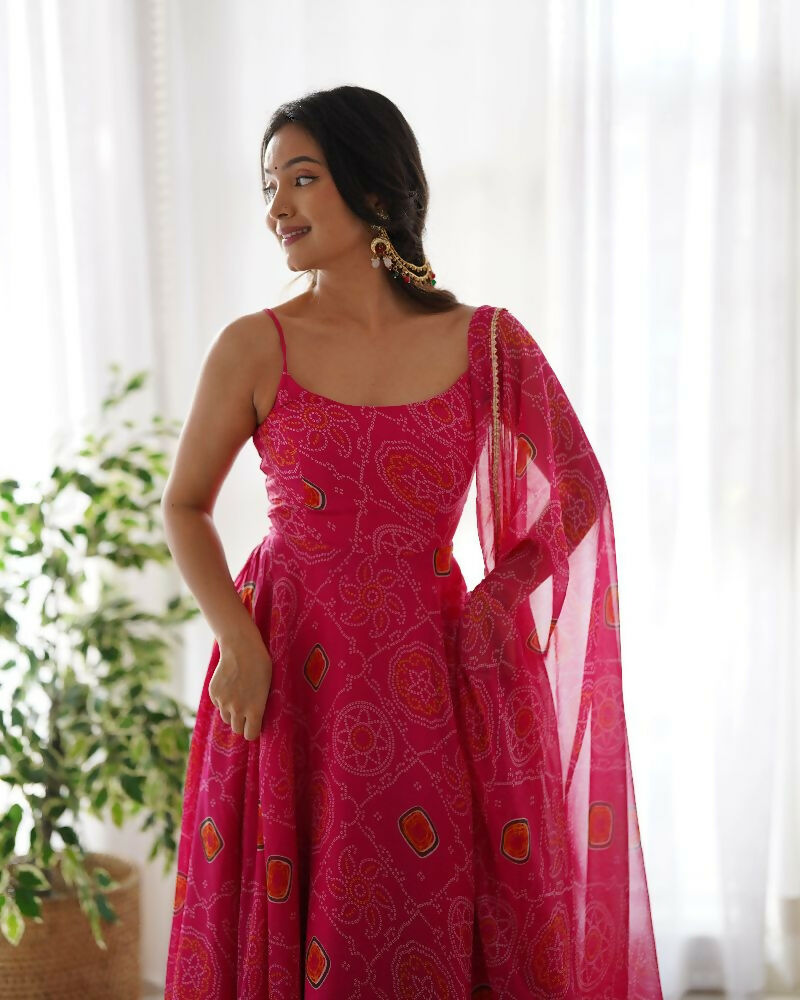 Joban Fashion Pink Kurta Set Chiffon Sequin Embroidery Work - Swadesiicart