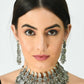 Mominos Fashion Johar Kamal Oxidised Silver-Plated Brass Finish Temple Jewellery with Earrings For Women - Swadesiicart
