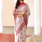 Joban Fashion Pastel Lilac Crepe Chiffon Pure Handloom Banarasi Silk Saree | Swadesiicart