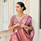 Vishnu Weaves Women's Pink Soft Tussar Silk Saree with Blouse - Swadesiicart