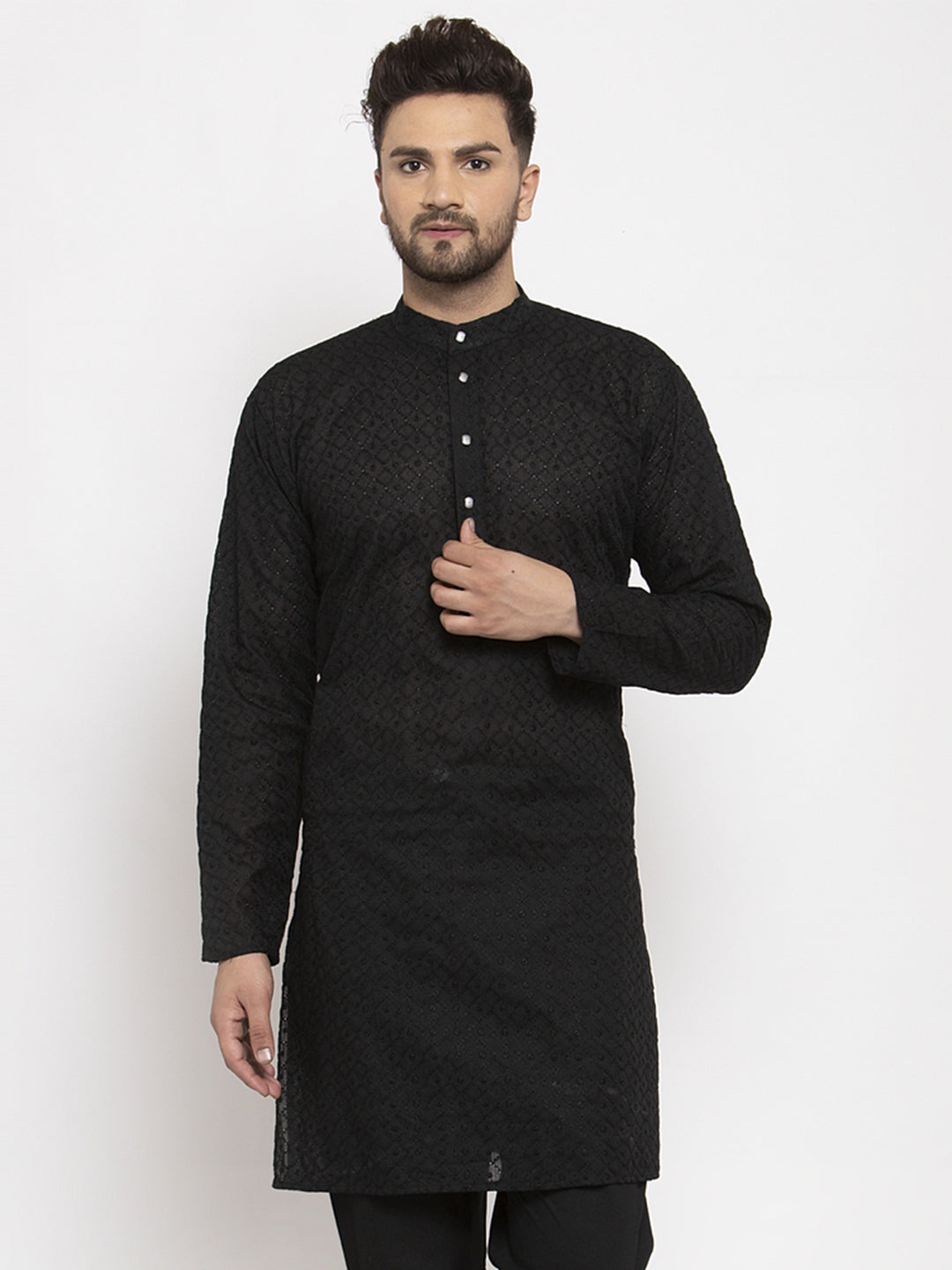 Jompers Men Black Chikan Kurta Only | Swadesiicart