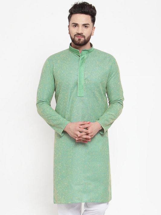 Jompers Men Sea Green & White Embroidered Kurta Only | Swadesiicart