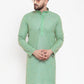 Jompers Men Sea Green & White Embroidered Kurta Only | Swadesiicart