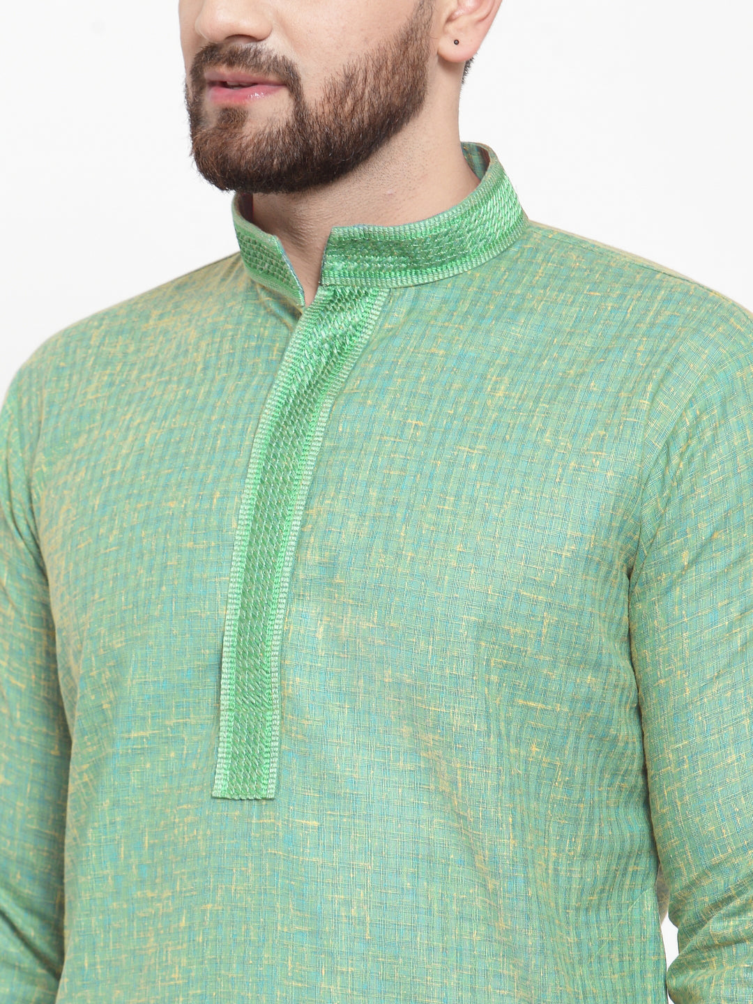 Jompers Men Sea Green & White Embroidered Kurta Only | Swadesiicart
