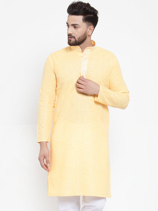 Jompers Men Yellow & White Embroidered Kurta Only | Swadesiicart