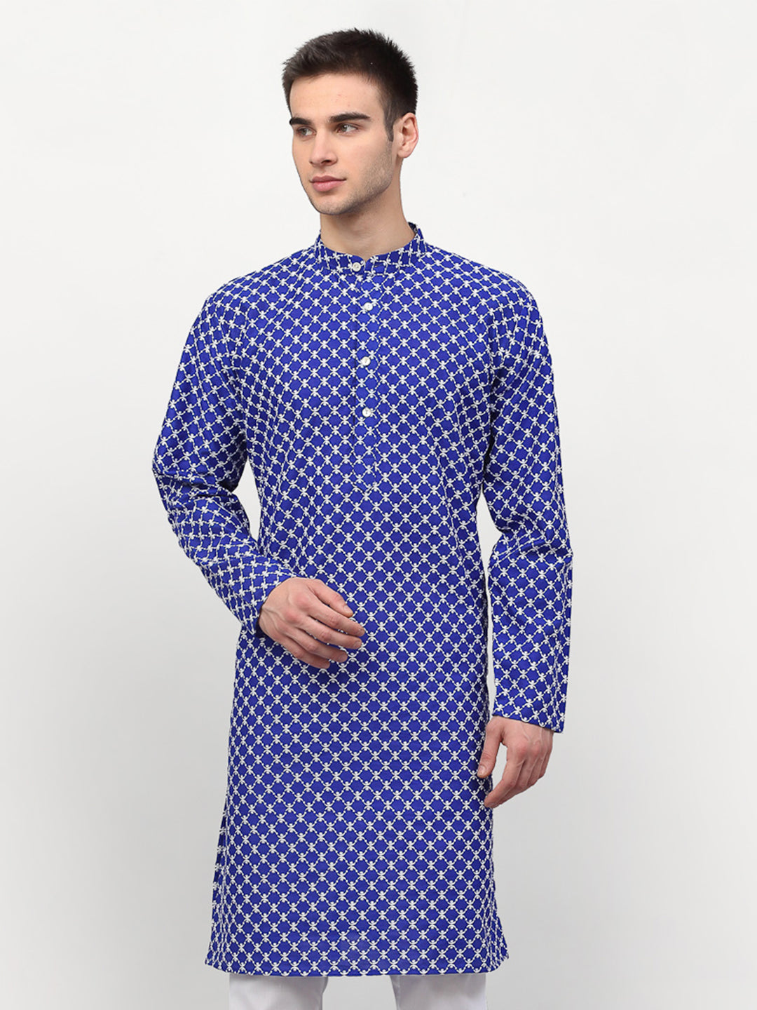 Jompers Men Royal-Blue Chikankari Kurta Only | Swadesiicart