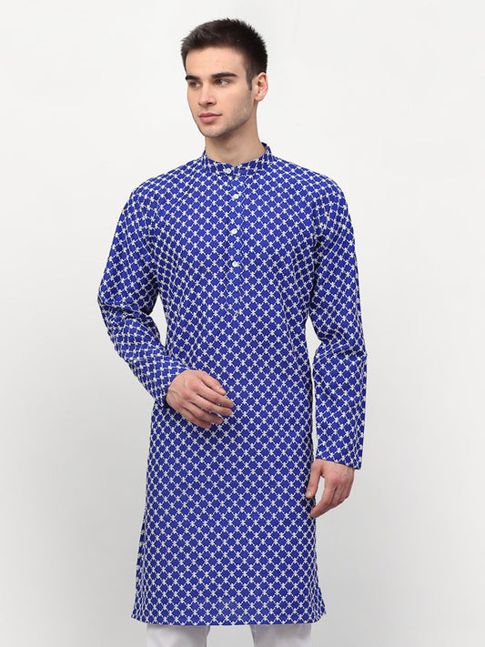 Jompers Men Royal-Blue Chikankari Kurta Only | Swadesiicart