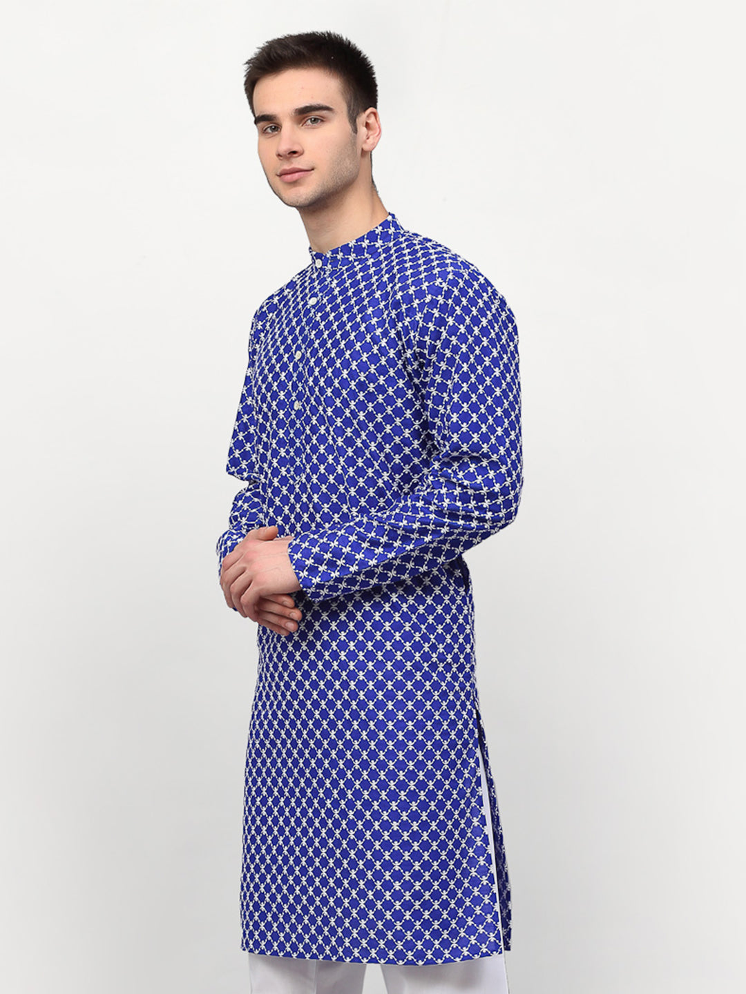 Jompers Men Royal-Blue Chikankari Kurta Only | Swadesiicart