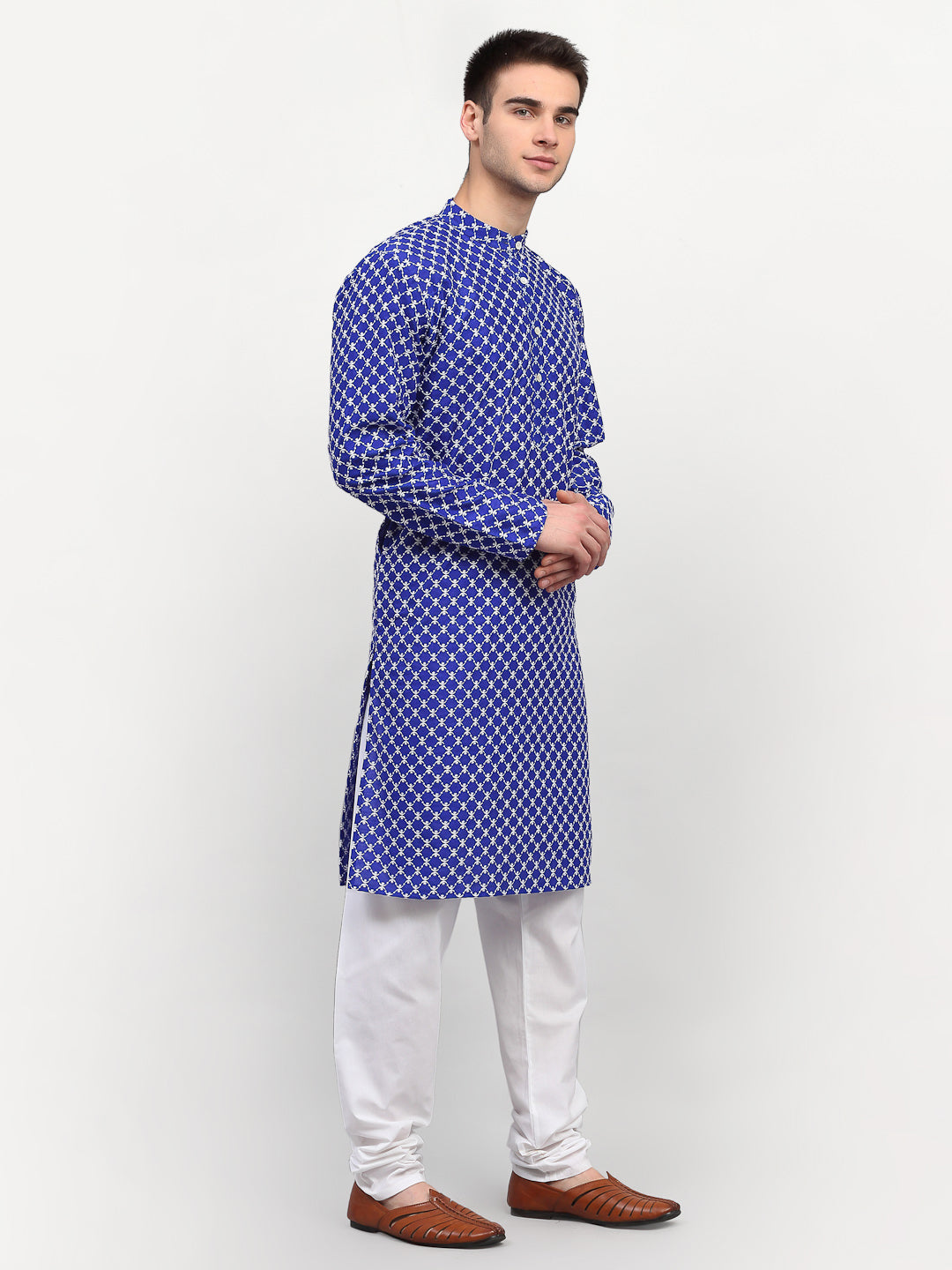 Jompers Men Royal-Blue Chikankari Kurta Only | Swadesiicart