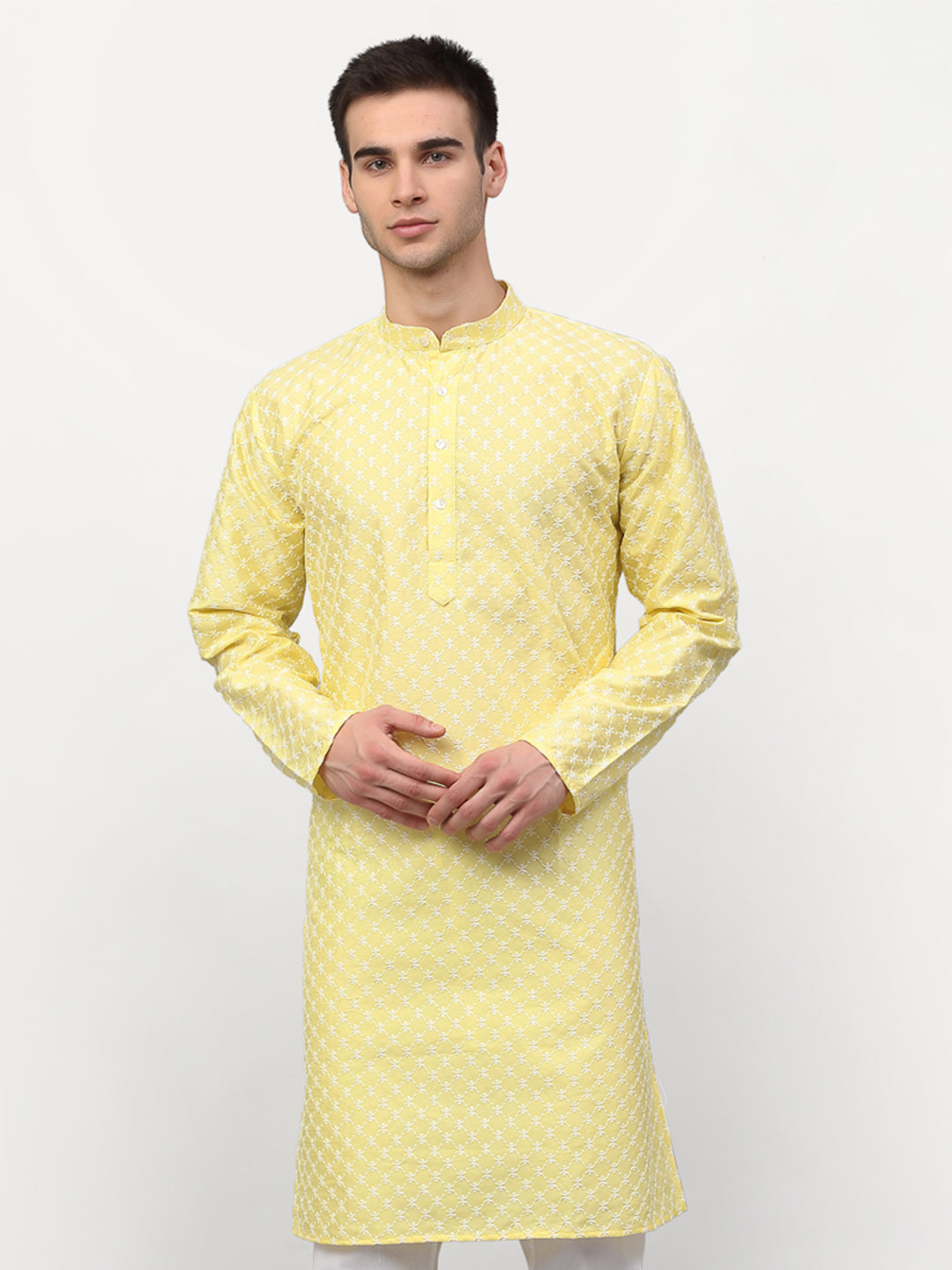 Jompers Men Yellow Chikankari Kurta Only | Swadesiicart