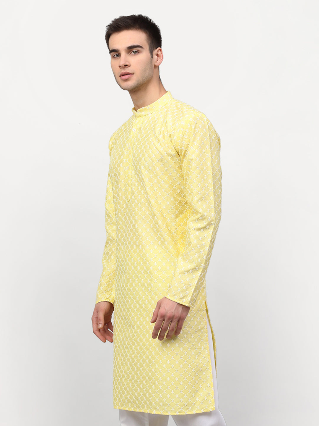 Jompers Men Yellow Chikankari Kurta Only | Swadesiicart