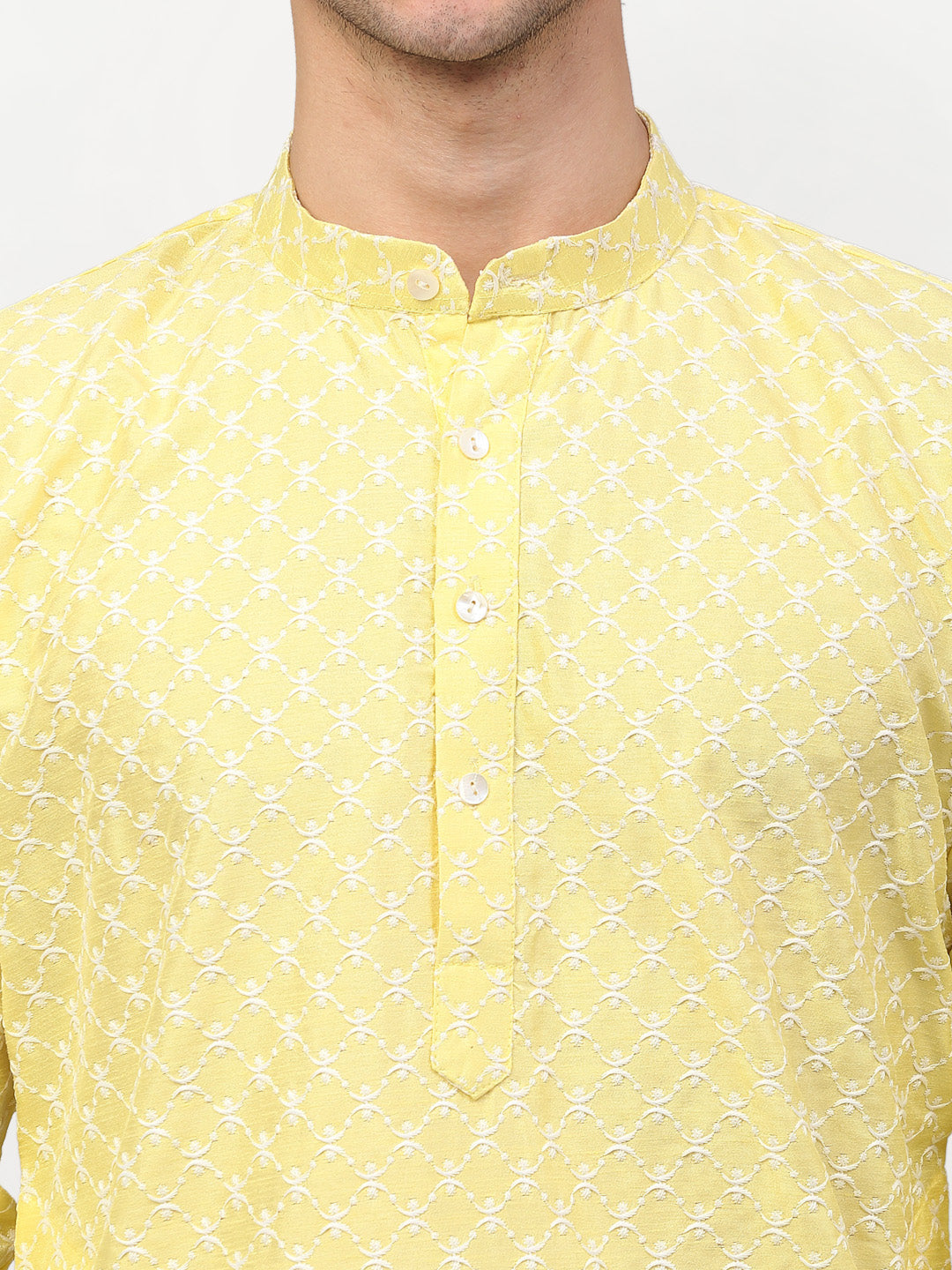 Jompers Men Yellow Chikankari Kurta Only | Swadesiicart