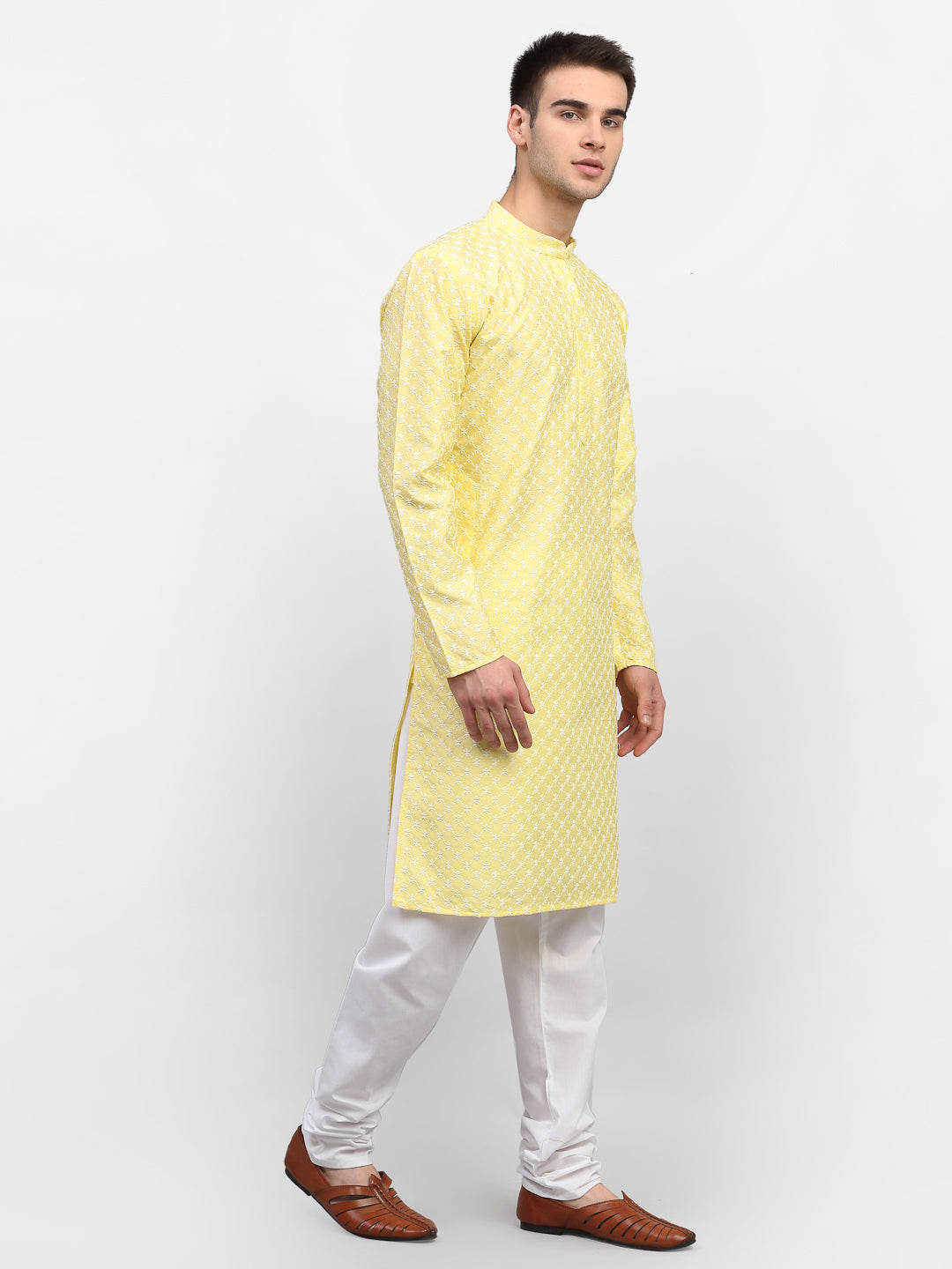 Jompers Men Yellow Chikankari Kurta Only | Swadesiicart