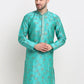 Jompers Men's Green Dupion Printed Kurta Only | Swadesiicart