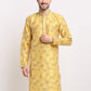 Jompers Men's Yellow Dupion Printed Kurta Only | Swadesiicart